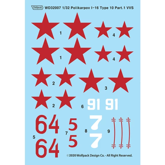 1/32 Polikarpov I-16 Type 10 Decals Part.1 - VVS for ICM kits