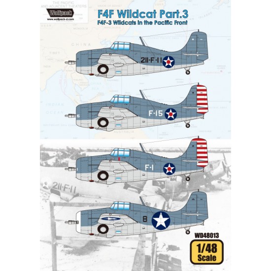 1/48 US Navy F4F-3 Wildcats in the Pacific Front (Decals Part 3) for Hobby Boss