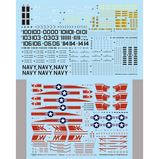 1/72 Grumman F-14A Tomcat Part.2 VF-1 "Wolfpack" 1970 Era Decals for Academy kits