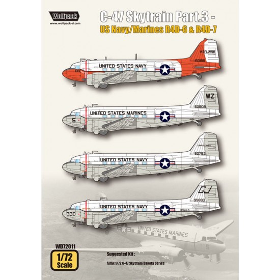 1/72 C-47 Skytrain Part.3 - US Navy/Marine R4D-6 & R4D-7 Decals for Airfix kits