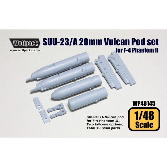1/48 SUU-23/A 20mm Vulcan Pod set for F-4 Phantom II (2 Tailcone Options, 10 Resin pcs)