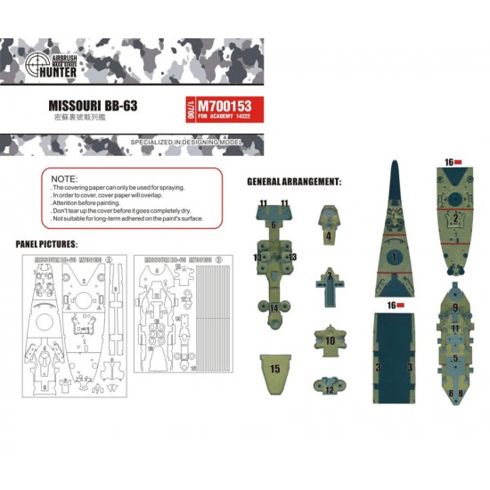 1/700 USS Missouri BB-63 Deck Paint Mask for Academy kit #14222