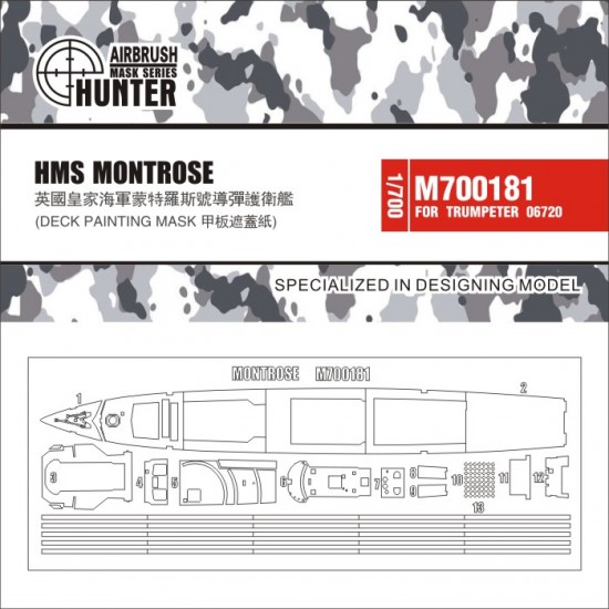 1/700 HMS Montrose Admiralty Destroyer Leader Deck Paint Masking for Trumpeter kit #06720