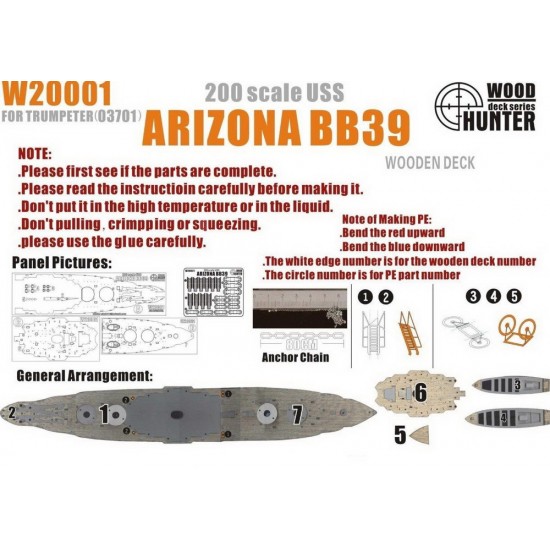 1/200 USS Battleship Arizona BB-39 Wooden Deck for Trumpeter kit #03701