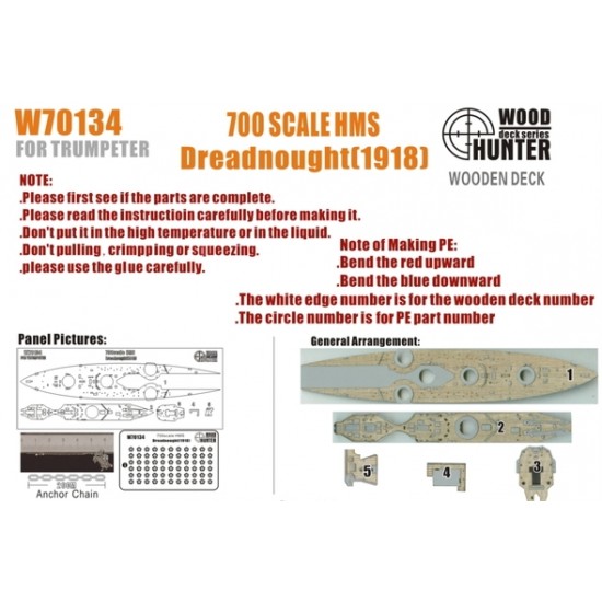 1/700 HMS Dreadnought 1918 Wooden Deck for Trumpeter kit #06706