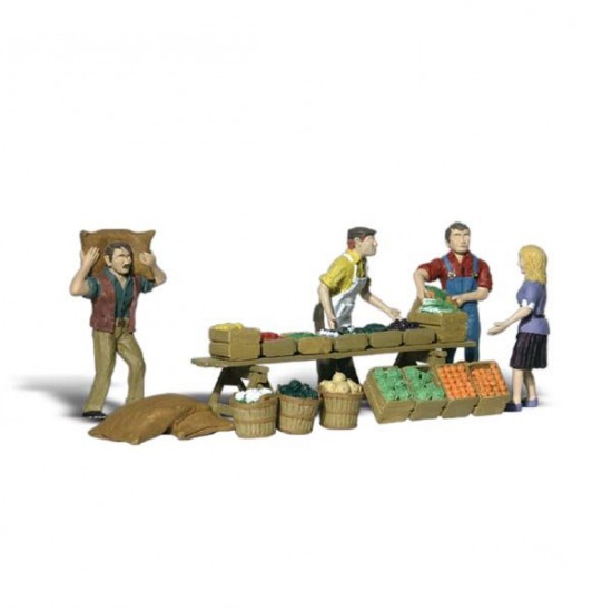 HO Scale Farmers Market (3 farmers, 1 woman customer, acc)