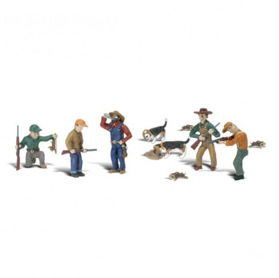 HO Scale Rabbit Hunt (5 mighty hunters, dogs, rabbits)