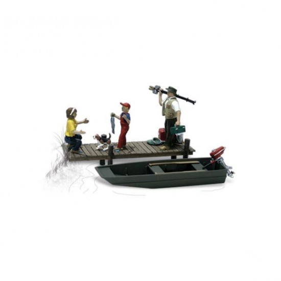 HO Scale Family Fishing (3 figures, dog, boat)