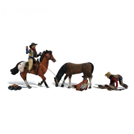 HO Scale Ridin' & Ropin' (2 cowboys, 2 horses w/acc)