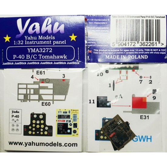 1/32 P-40 B/C Tomahawk Instrument Panel for Great Wall Hobby kits