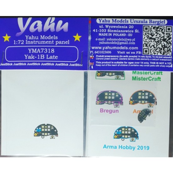 1/72 Yakovlev Yak-1B Late Instrument Panel for Arma Hobby kits