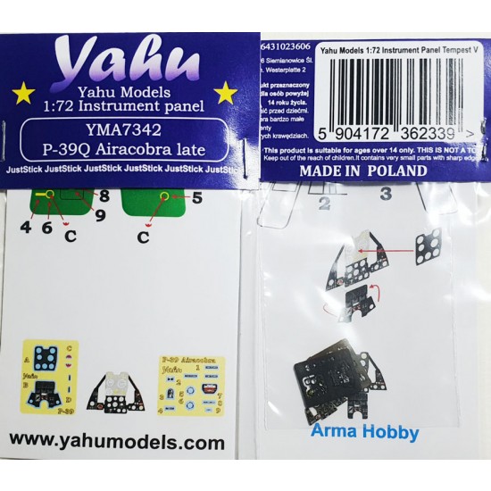 1/72 Bell P-39Q Airacobra Instrument Panel for Arma Hobby kits