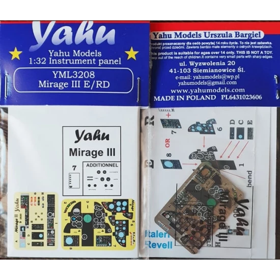 1/32 Dassault Mirage III E/R Instrument Panel for Italeri/Revell kits