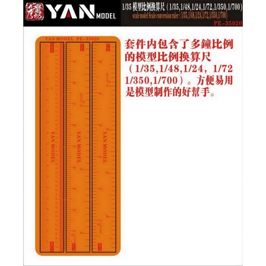 Model Scale Conversion Ruler for 1/35, 1/48, 1/24, 1/72, 1/350, 1/700