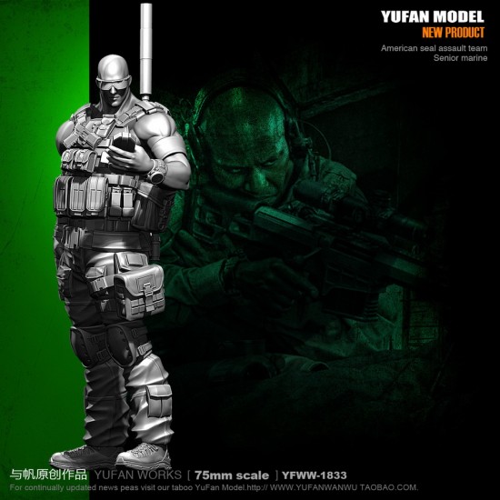75mm Scale US SEAL Assault Team Senior Marine "Bald Warrior"