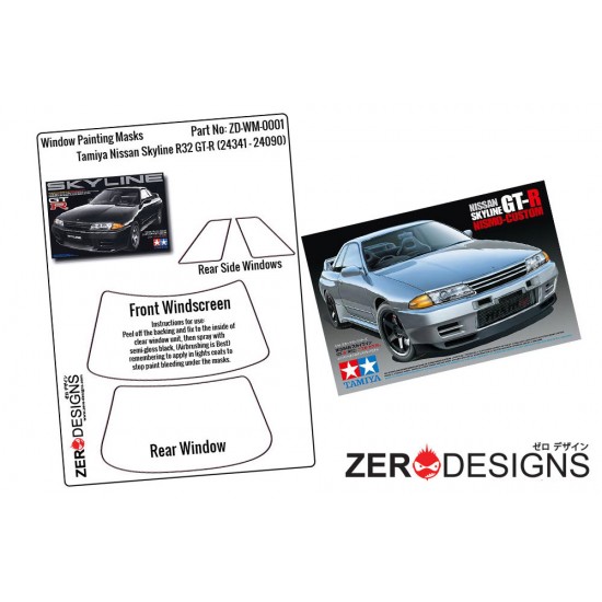 1/24 Nissan Skyline R32 GT-R Window Pre-Cut Painting Masks for Tamiya kits 24341-24090