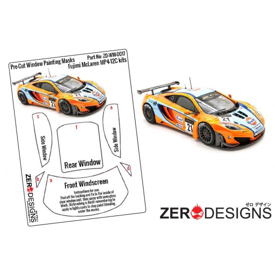 1/24 McLaren MP4-12C GT3 Window Pre-Cut Painting Masks for Fujimi kits