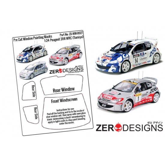 1/24 Peugeot 206 WRC Window Pre-Cut Painting Masks for Tamiya Kits #24226/24221/24236