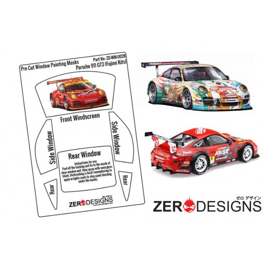 1/24 Porsche 911 GT3 Window Pre-Cut Painting Masks for Fujimi kits