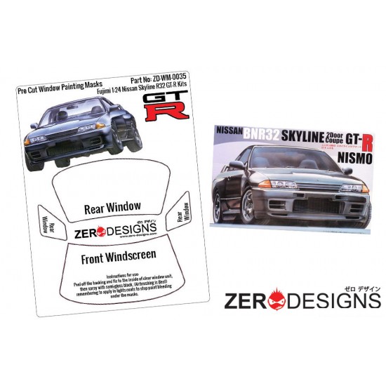 1/24 Nissan Skyline R32 GT-R Window Pre-Cut Painting Masks for Fujimi kits