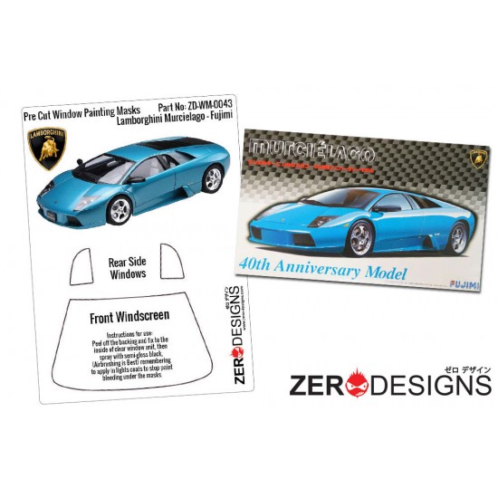 1/24 Lamborghini Murcielago Window Pre-Cut Painting Masks for Fujimi kits