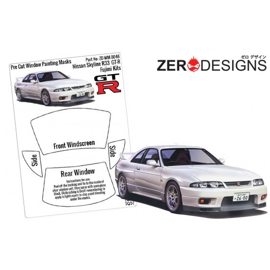 1/24 Nissan Skyline R33 GT-R Window Pre-Cut Painting Masks for Fujimi kits