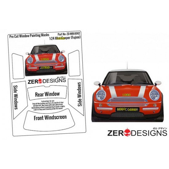 1/24 Mini Cooper Pre Cut Window Painting Masks for Fujimi kits