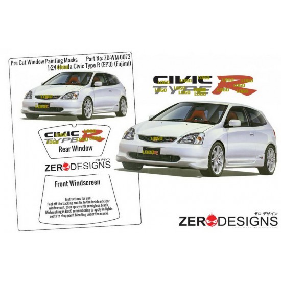 1/24 Honda Civic Type R EP3 Early Type Window Painting Masks for Fujimi kits