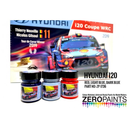 Hyundai i20 WRC Red, Light Blue & Dark Blue Paint Set (3x 30ml)