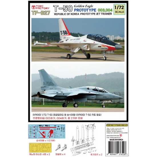 1/72 T-50 Golden Eagle Test Ver. 003 004 Conversion and Decal set for Academy kit