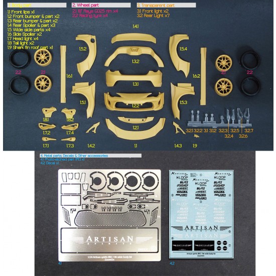 1/24 Artisan spirits BRZ / 86 Wide Body Transkit parts for Tamiya kit