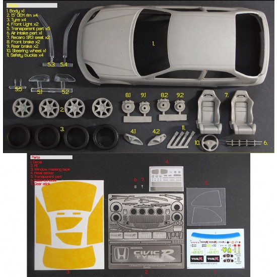 1/24 Honda Civic Type R EK9 Latest ver. Transkit part set for Fujimi kit