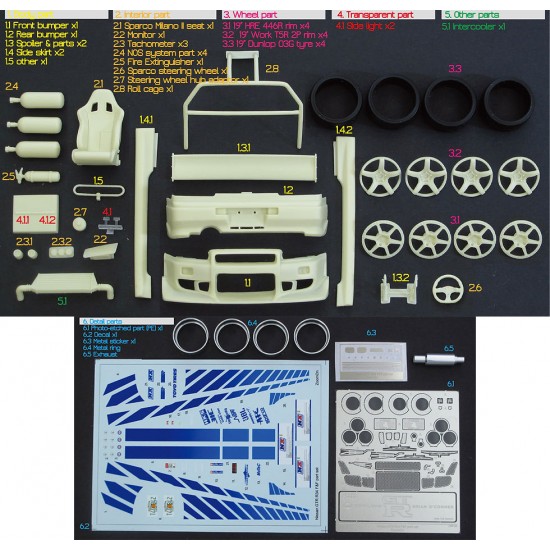 1/24 Nissan Skyline GT-R R34 F and F 2 Transkit parts for Tamiya kits