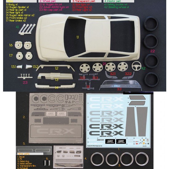 1/24 Honda CRX (EF8) Mugen Transkit part set for Fujimi kit