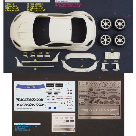 1/24 Artisan Spirits GR86/BRZ Wide Body Transkit parts for Tamiya kit
