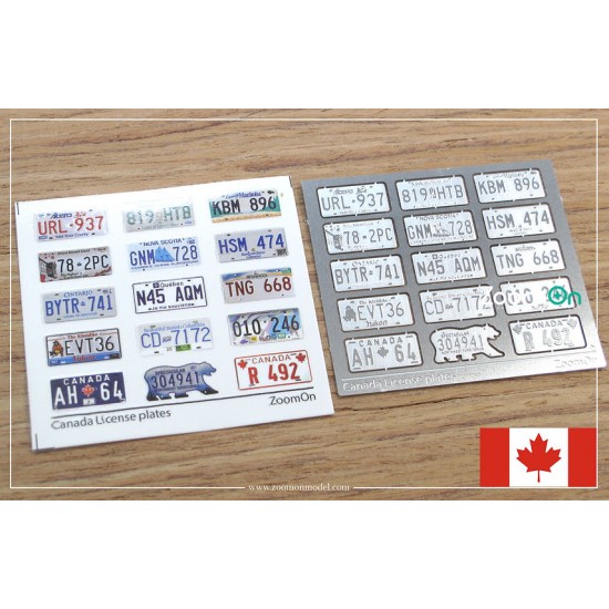 1/24 - 1/25 Canada License Plates (10 provinces and 3 territory) Decal and PE