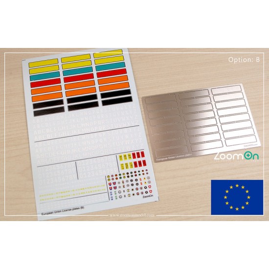 1/24 - 1/25 European Union License Plates Ver. B (white text) Decal and PE