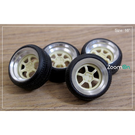 1/24 16'' Rays Volk Racing TE37V Rim set with Stretch Tyres