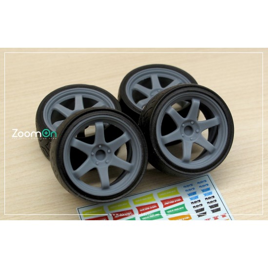1/24 16'' Rays TE37 Rim set with Tyres