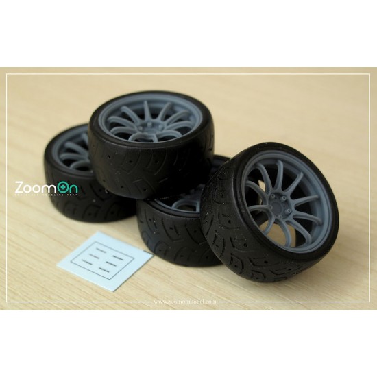 1/24 15'' Work Emotion ZR10 Rim set (4 holes) with Tyres
