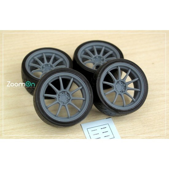1/24 16'' Work Emotion ZR10 Rim set (5 holes) with Tyres