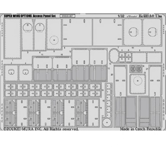 1/32 Heinkel He 219 A-0 UHU Access Panel Set (1 Photo-Etched Sheet)