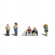 HO Scale Full Figured Folks (5 figures, 1 dog, 1 bench)