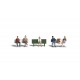 HO Scale Bus Stop People (3 men, 2 women, 1 kid, 1 bench) 